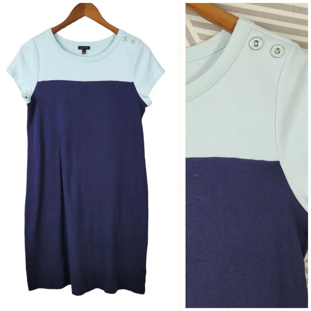 Talbots Shirt Dress Size Small Navy Blue Casual Knee Button Shoulder Detail
